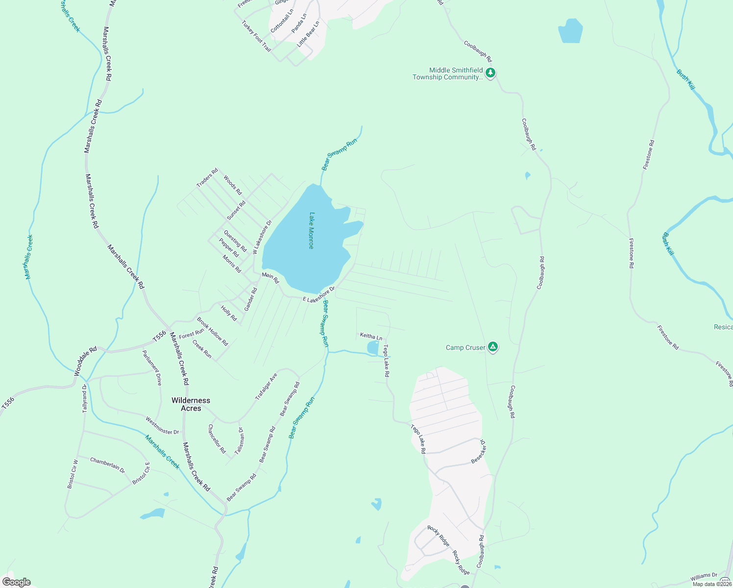 map of restaurants, bars, coffee shops, grocery stores, and more near Begonia Road in East Stroudsburg