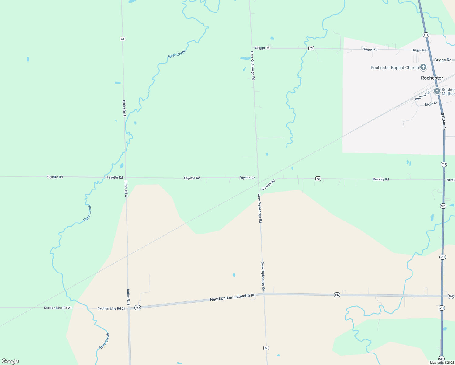 map of restaurants, bars, coffee shops, grocery stores, and more near 52819 Bursley Rd in New London