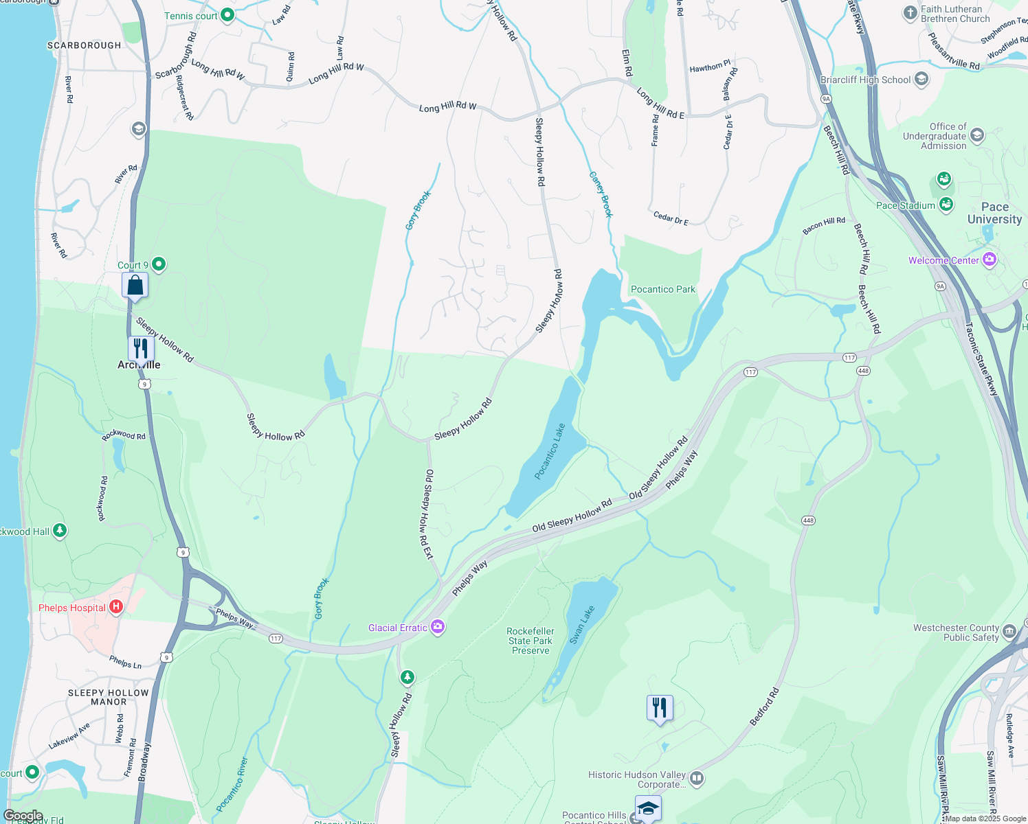 map of restaurants, bars, coffee shops, grocery stores, and more near 715 Sleepy Hollow Road in Briarcliff Manor