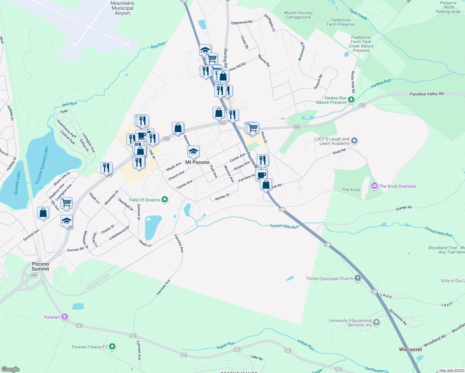 map of restaurants, bars, coffee shops, grocery stores, and more near 41 Fairview Avenue in Mount Pocono