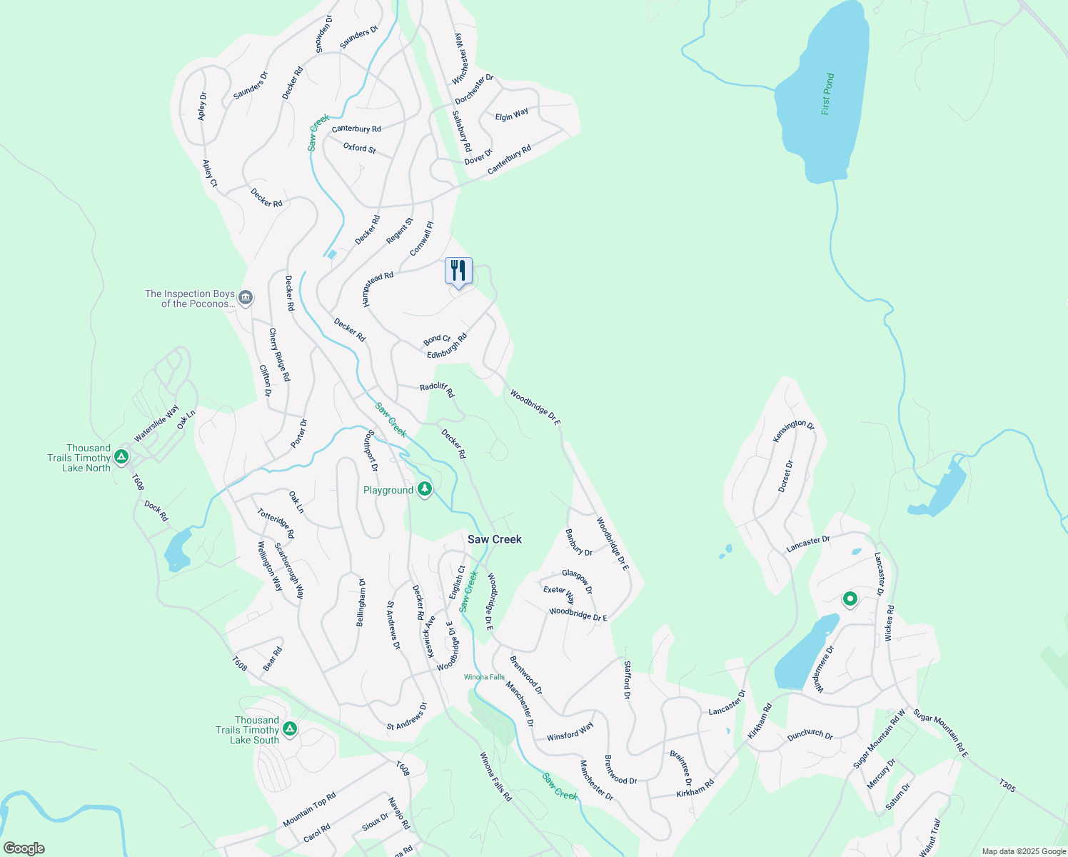 map of restaurants, bars, coffee shops, grocery stores, and more near 141 Mansfield Court in Saw Creek