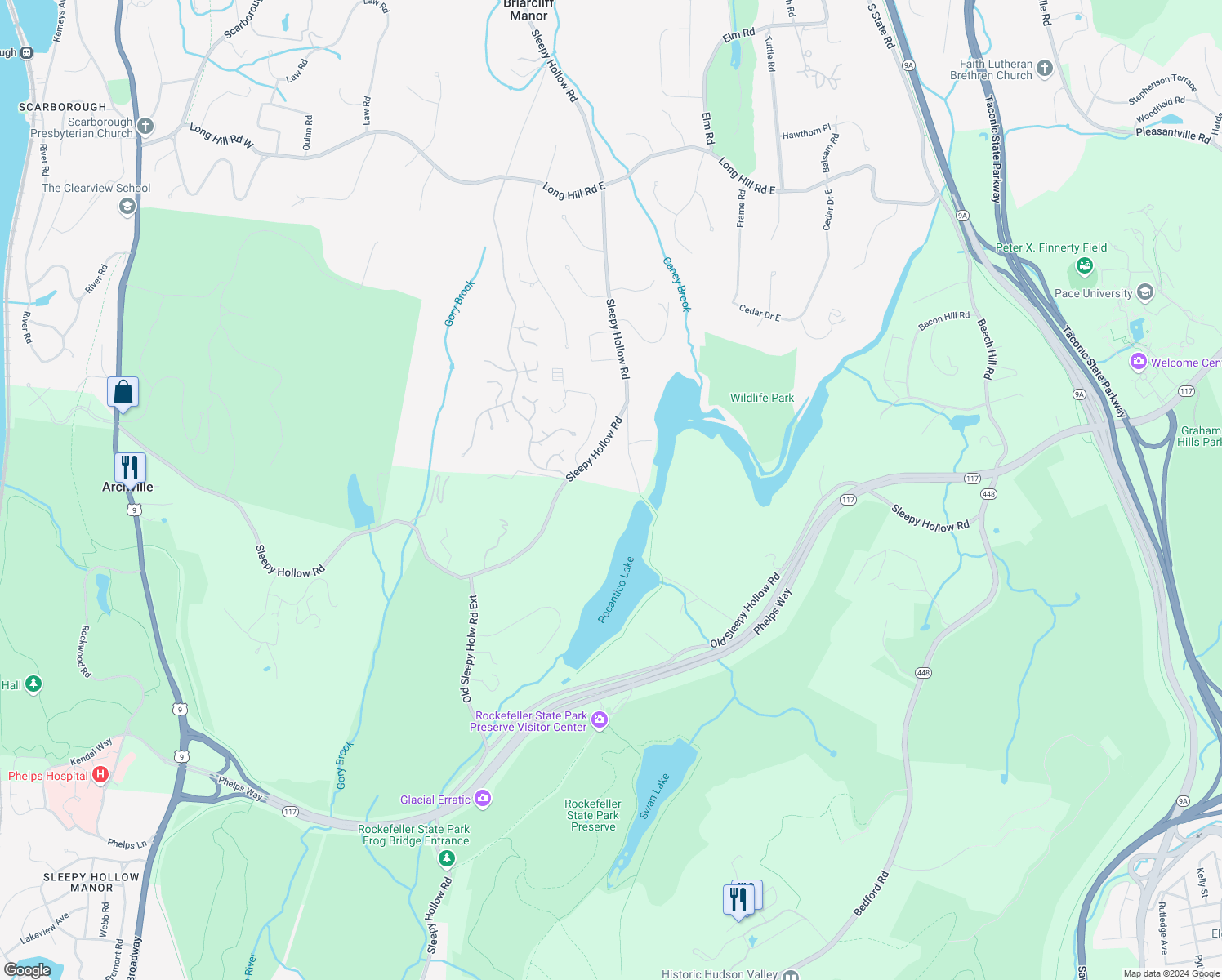 map of restaurants, bars, coffee shops, grocery stores, and more near 70 Old Sleepy Hollow Road in Briarcliff Manor