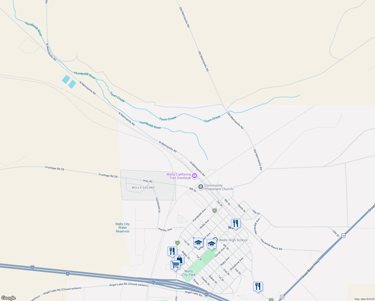 map of restaurants, bars, coffee shops, grocery stores, and more near 735 Metropolis Rd in Wells