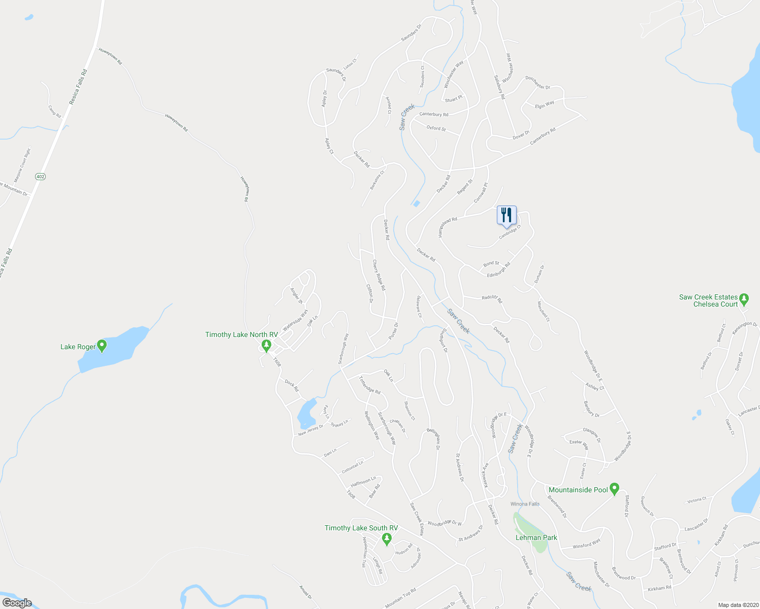 map of restaurants, bars, coffee shops, grocery stores, and more near 134 Clifton Drive in East Stroudsburg