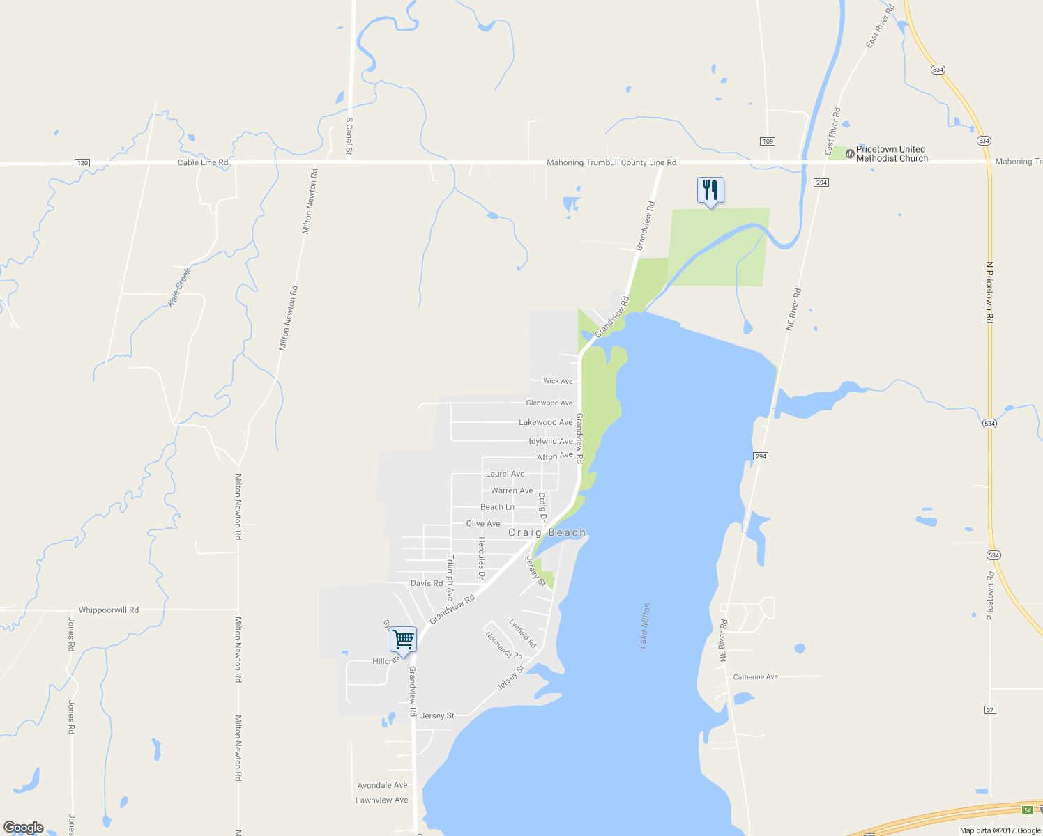 map of restaurants, bars, coffee shops, grocery stores, and more near 17488 Lakewood Avenue in Lake Milton