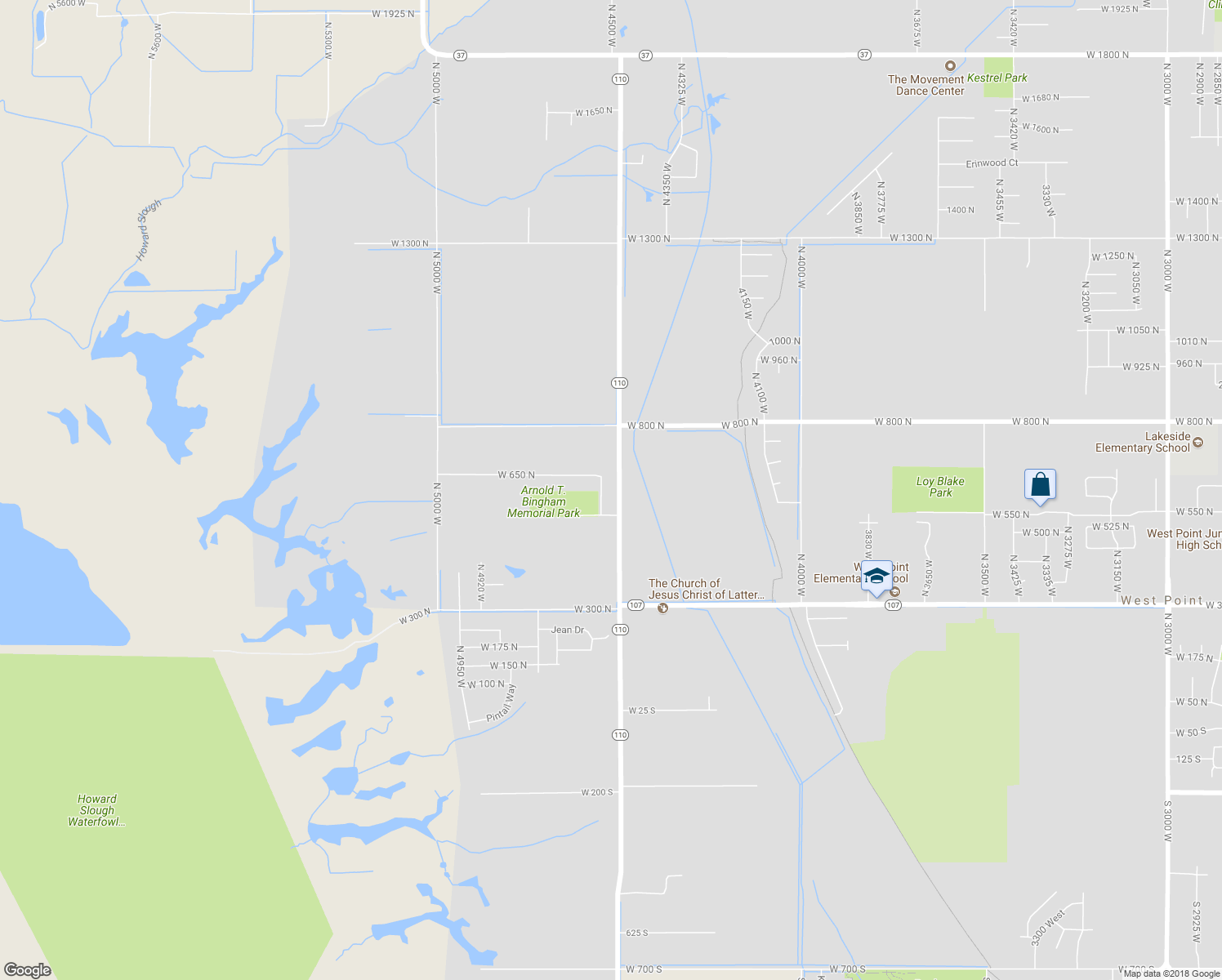 map of restaurants, bars, coffee shops, grocery stores, and more near 623 North 4500 West in West Point
