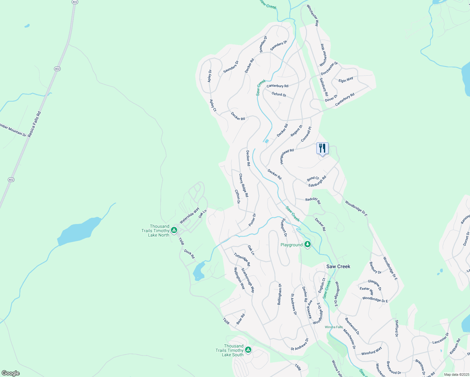 map of restaurants, bars, coffee shops, grocery stores, and more near Clifton Dr in East Stroudsburg