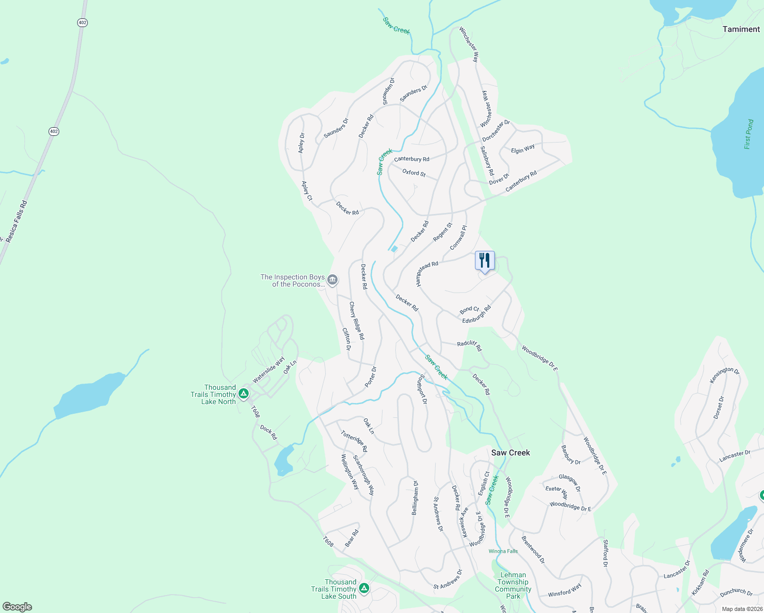 map of restaurants, bars, coffee shops, grocery stores, and more near 5834 Decker Road in Saw Creek