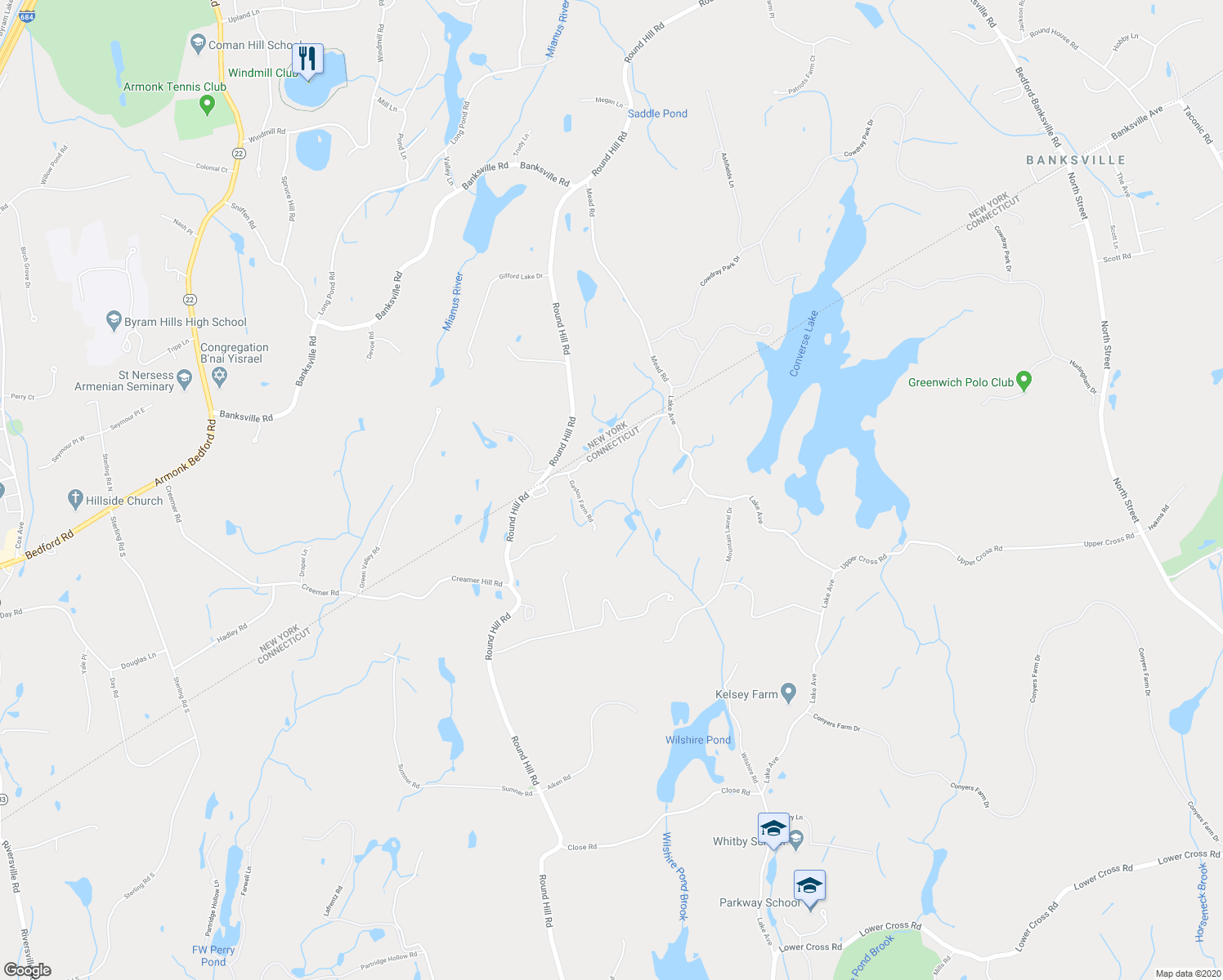 map of restaurants, bars, coffee shops, grocery stores, and more near 20 Edgar Road in Greenwich