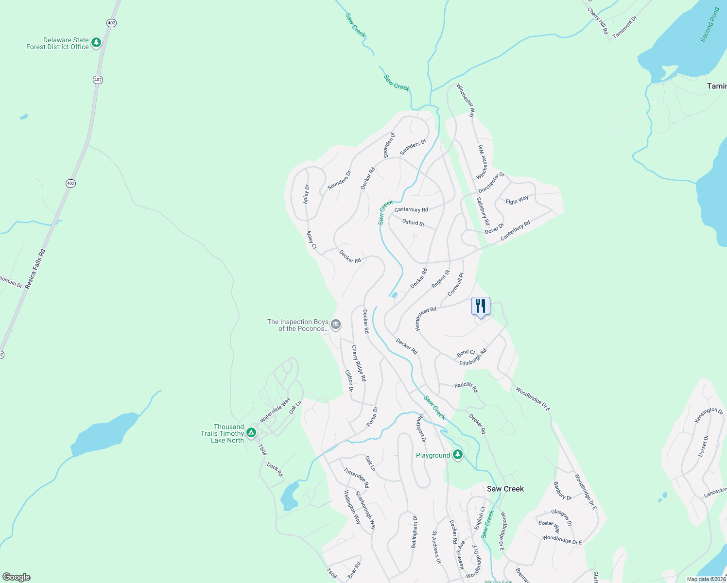 map of restaurants, bars, coffee shops, grocery stores, and more near 69 Decker Road in Pike County