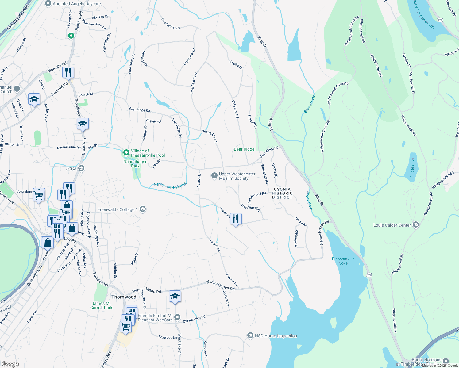 map of restaurants, bars, coffee shops, grocery stores, and more near 5 Far Hill Lane in Pleasantville