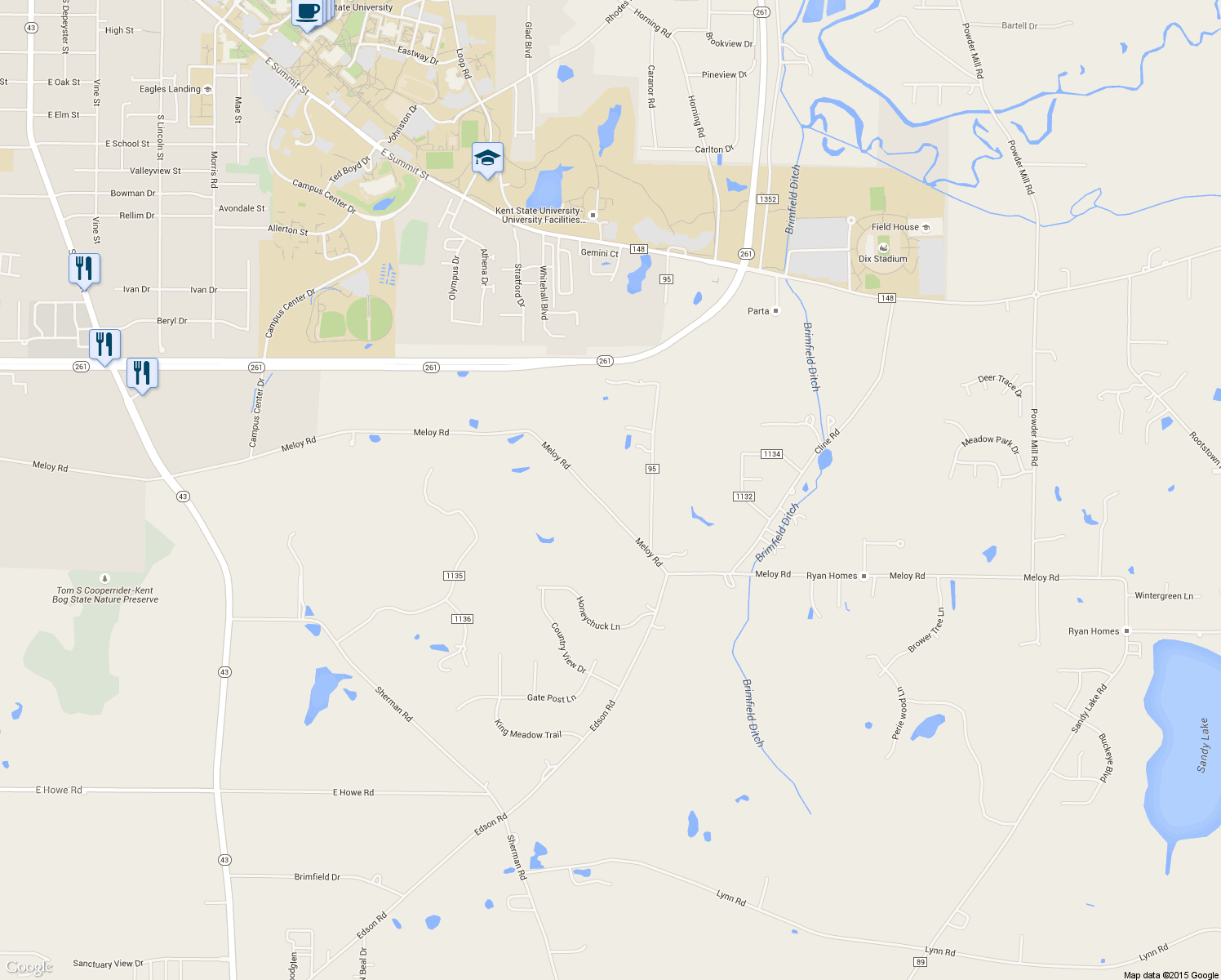 map of restaurants, bars, coffee shops, grocery stores, and more near 1775 Meloy Rd in Kent