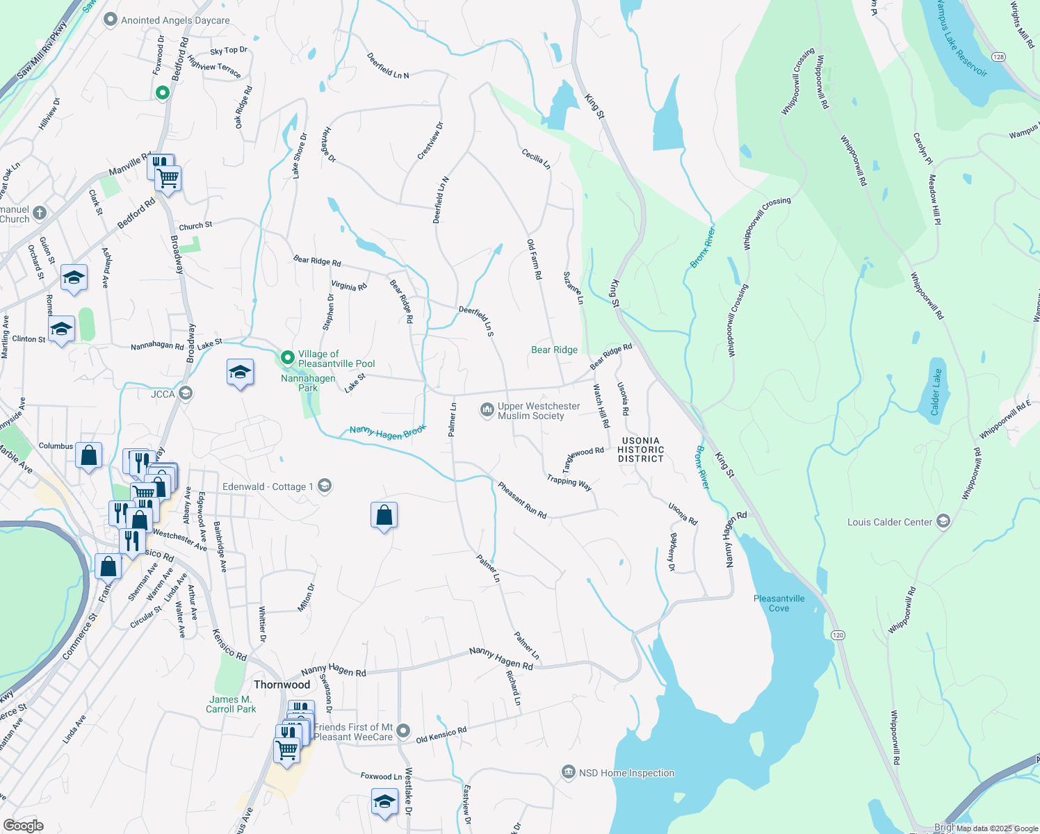 map of restaurants, bars, coffee shops, grocery stores, and more near 5 Far Hill Lane in Pleasantville