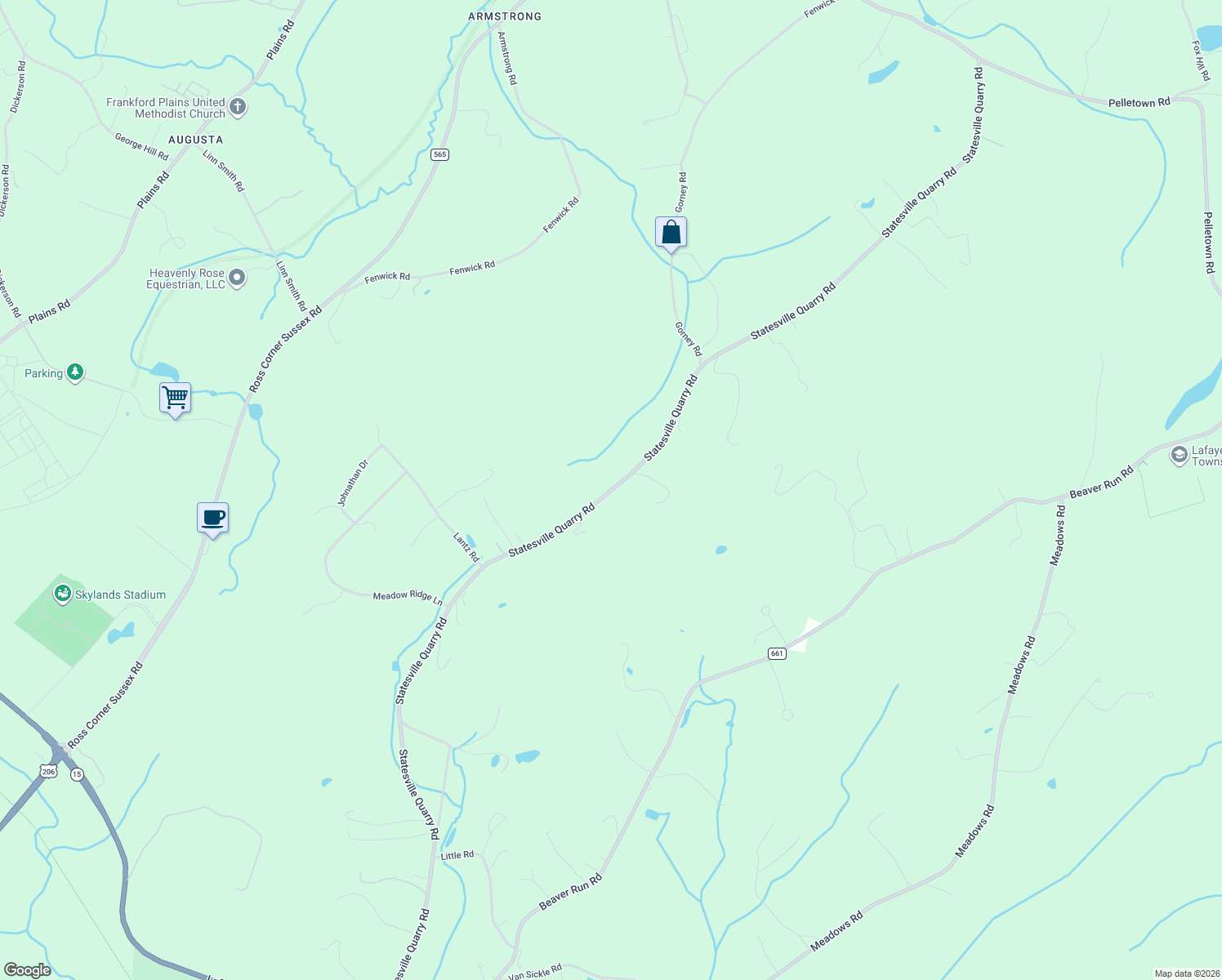 map of restaurants, bars, coffee shops, grocery stores, and more near 123 Statesville Quarry Road in Lafayette Township