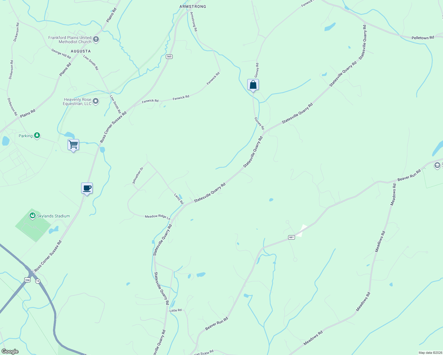 map of restaurants, bars, coffee shops, grocery stores, and more near 123 Statesville Quarry Road in Lafayette Township