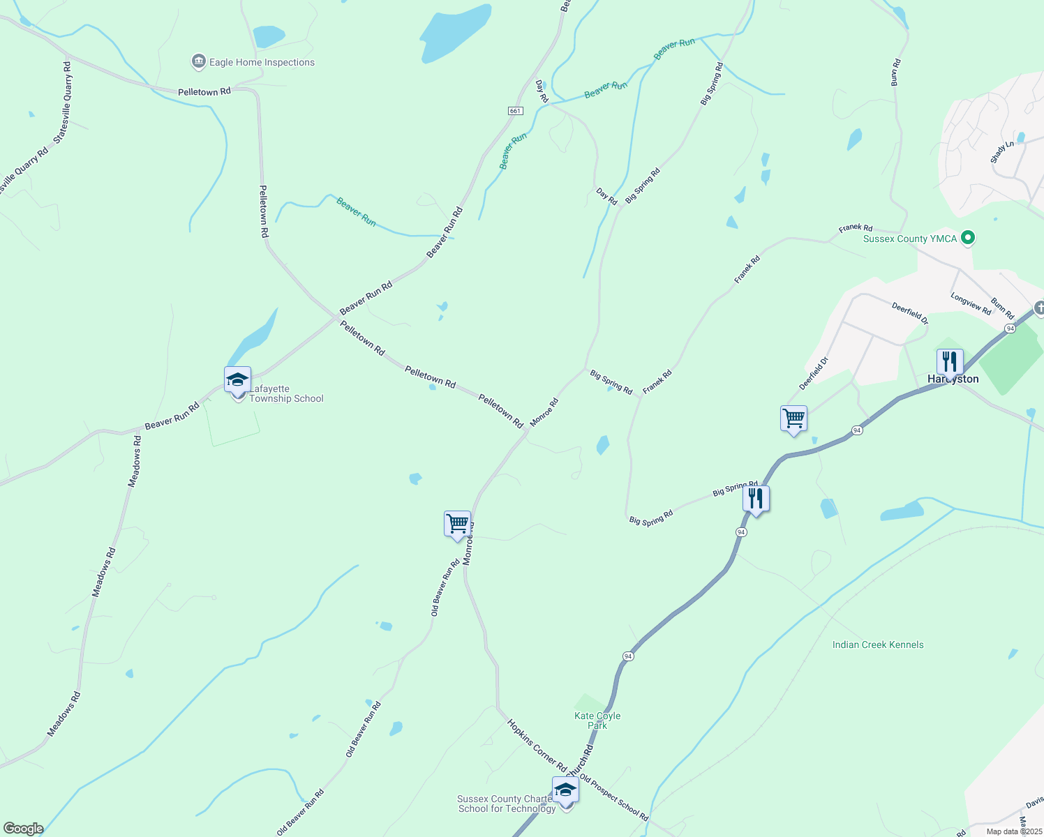 map of restaurants, bars, coffee shops, grocery stores, and more near 12 Pelletown Road in Lafayette Township