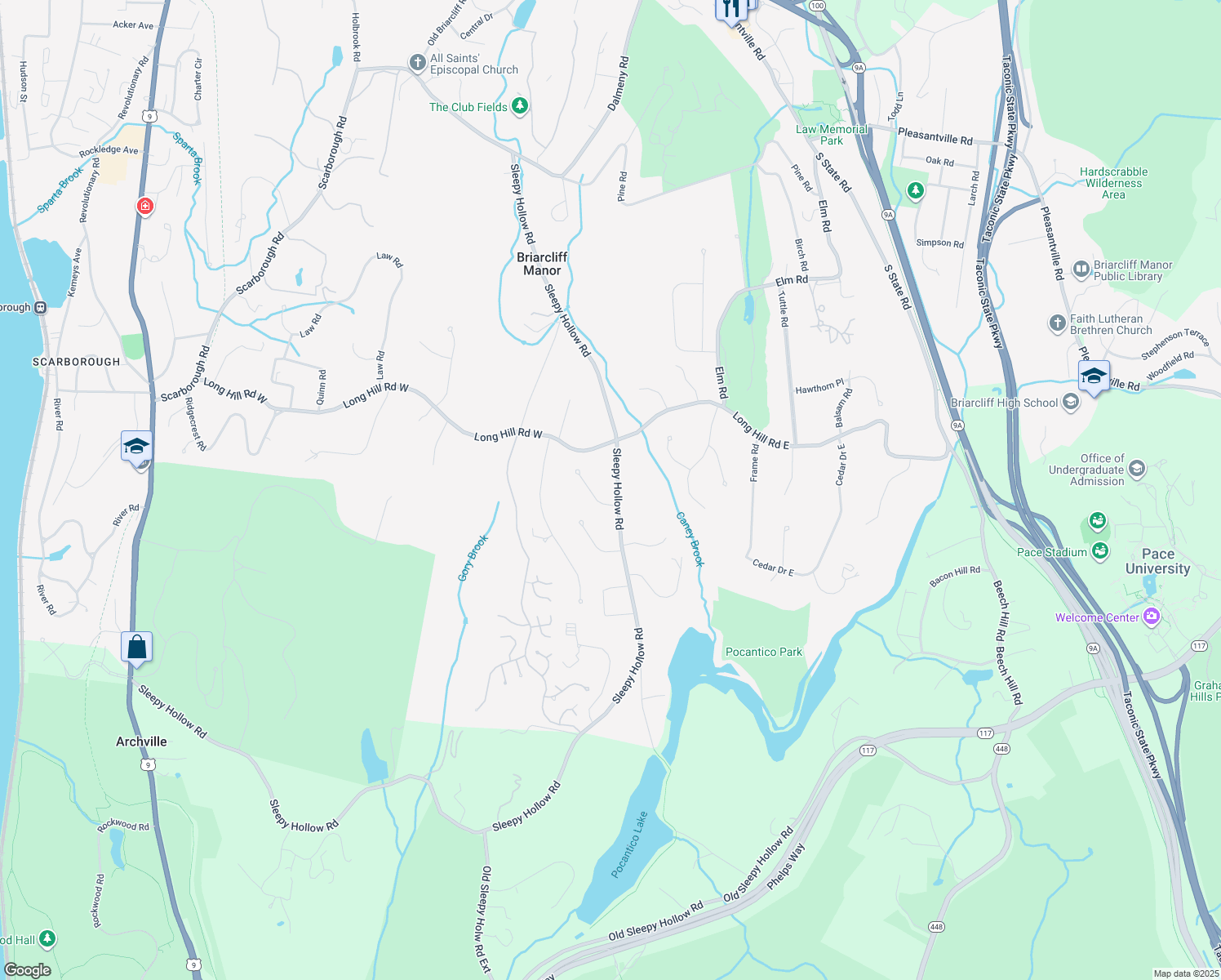 map of restaurants, bars, coffee shops, grocery stores, and more near 416 Sleepy Hollow Road in Briarcliff Manor