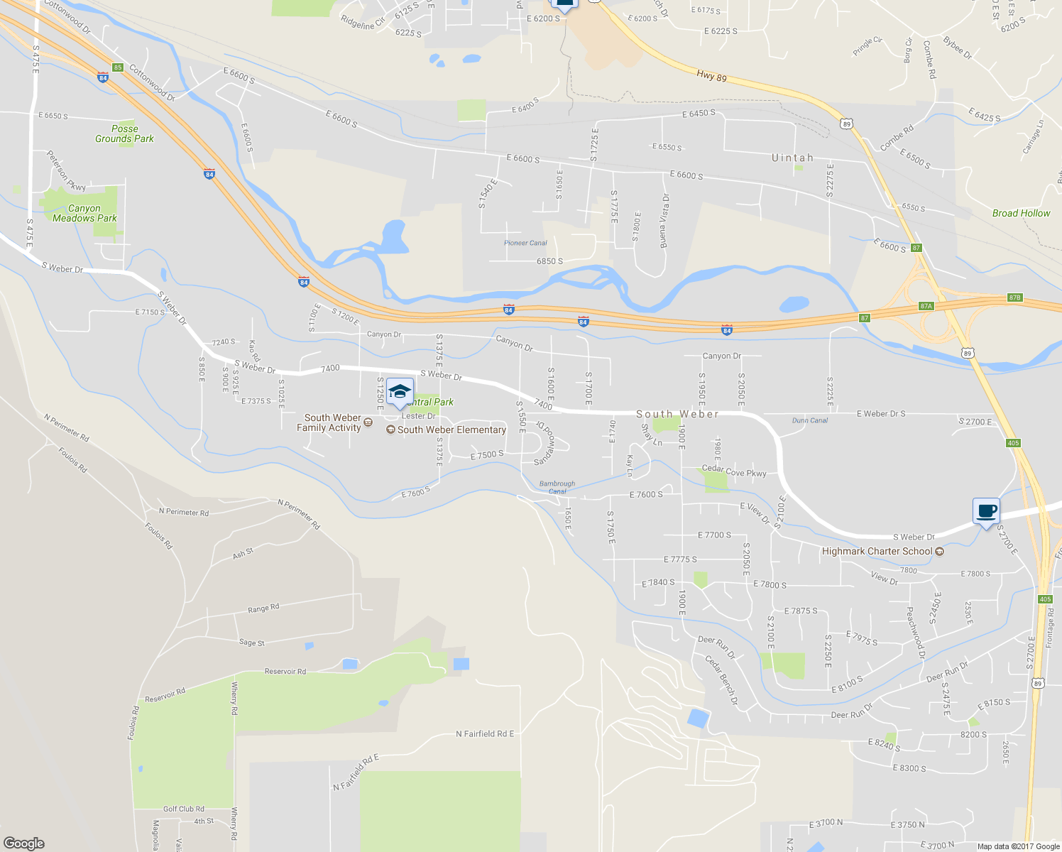 map of restaurants, bars, coffee shops, grocery stores, and more near 1559 East Sandalwood Drive South in South Weber
