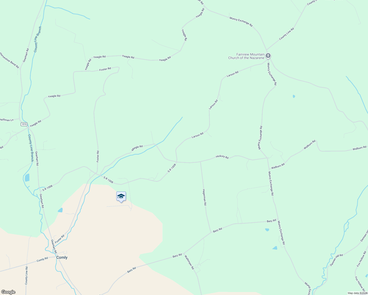 map of restaurants, bars, coffee shops, grocery stores, and more near 15 Larson Road in Muncy