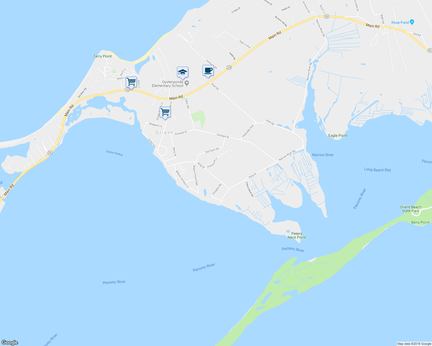 map of restaurants, bars, coffee shops, grocery stores, and more near 2025 King Street in Orient