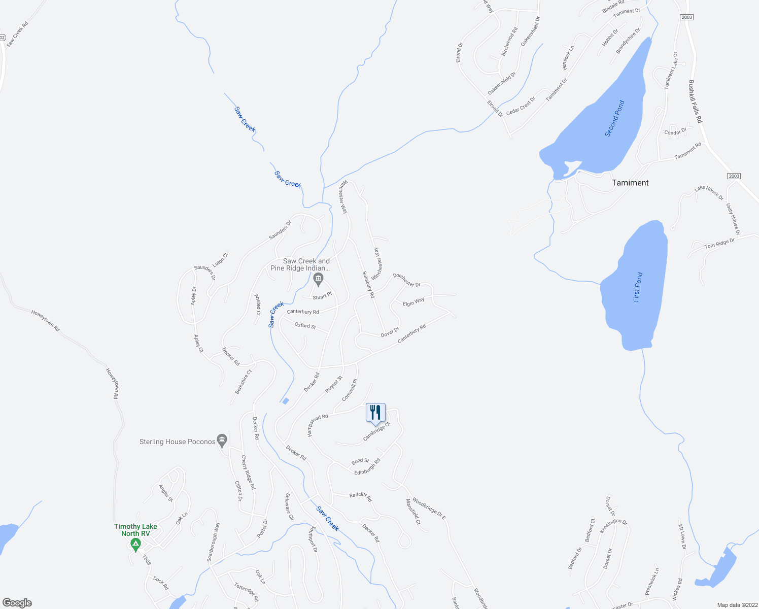 map of restaurants, bars, coffee shops, grocery stores, and more near 880 Saw Creek Estate in Bushkill