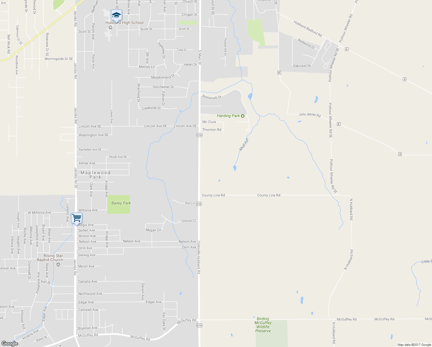 map of restaurants, bars, coffee shops, grocery stores, and more near 3939 South Main Street in Hubbard