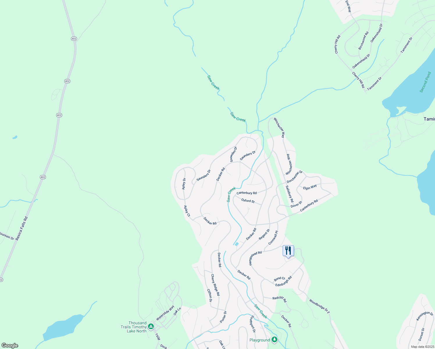 map of restaurants, bars, coffee shops, grocery stores, and more near 6061 Decker Road in Saw Creek