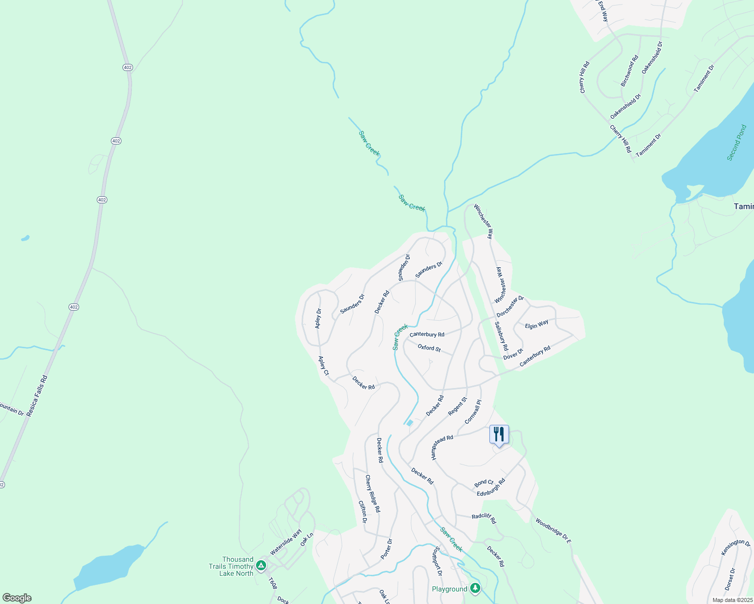 map of restaurants, bars, coffee shops, grocery stores, and more near 6061 Decker Road in Saw Creek