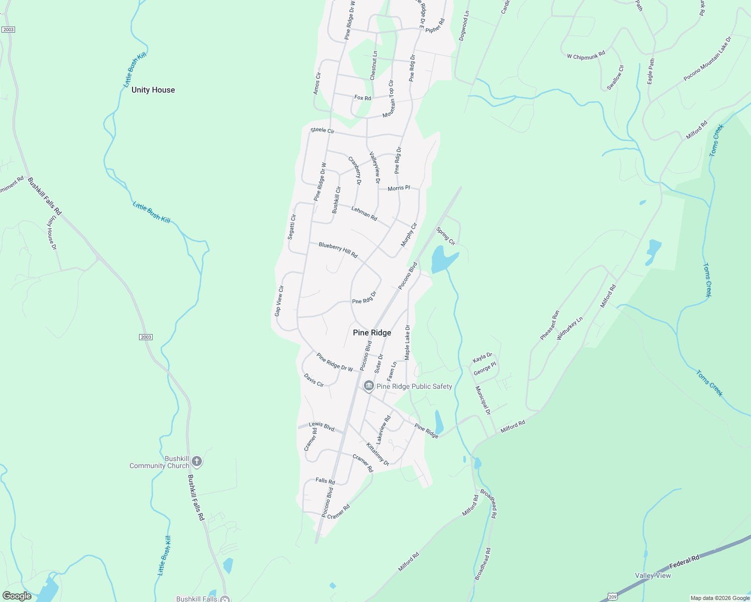 map of restaurants, bars, coffee shops, grocery stores, and more near 1450-1456 Pineridge Drive East in Bushkill