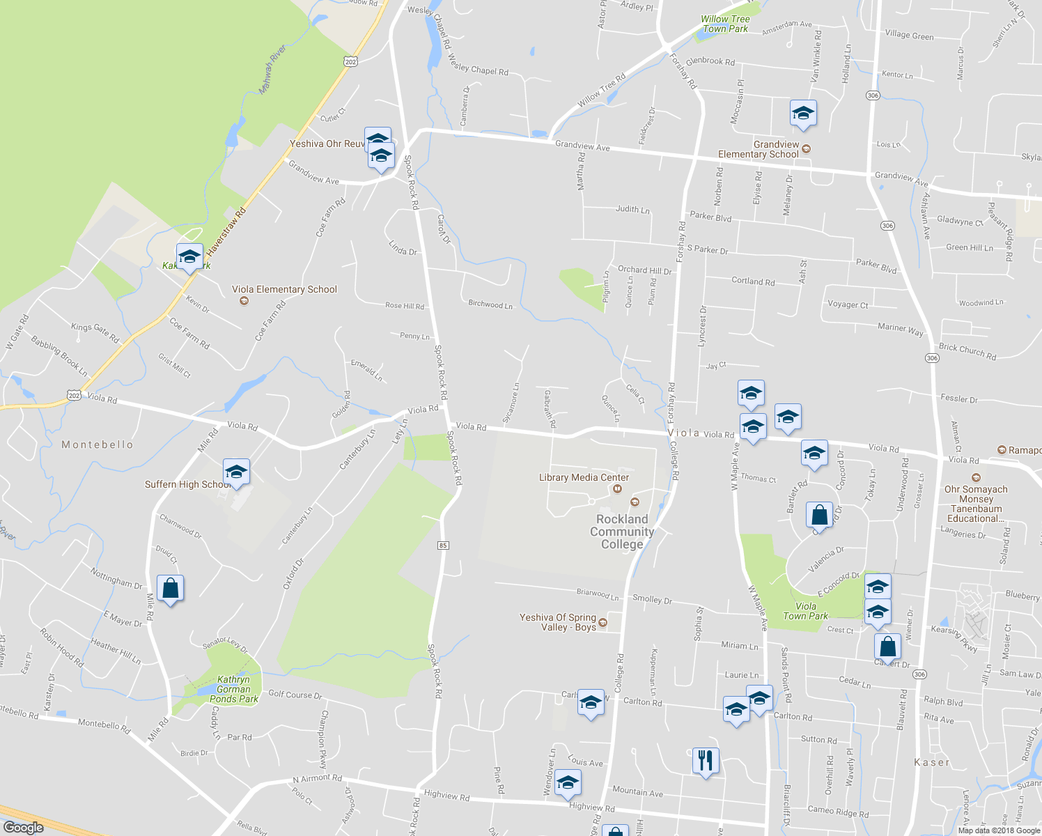 map of restaurants, bars, coffee shops, grocery stores, and more near 4 Sycamore Lane in Montebello