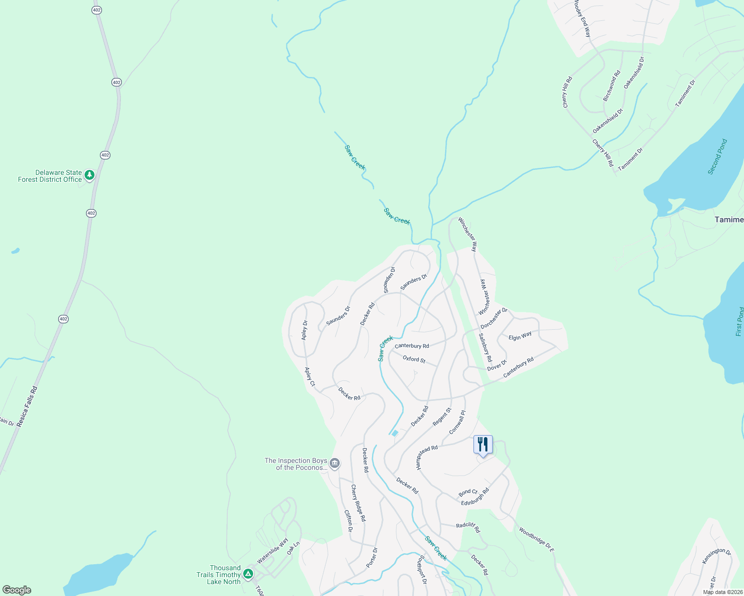 map of restaurants, bars, coffee shops, grocery stores, and more near 528 Saw Creek Estate in Saw Creek