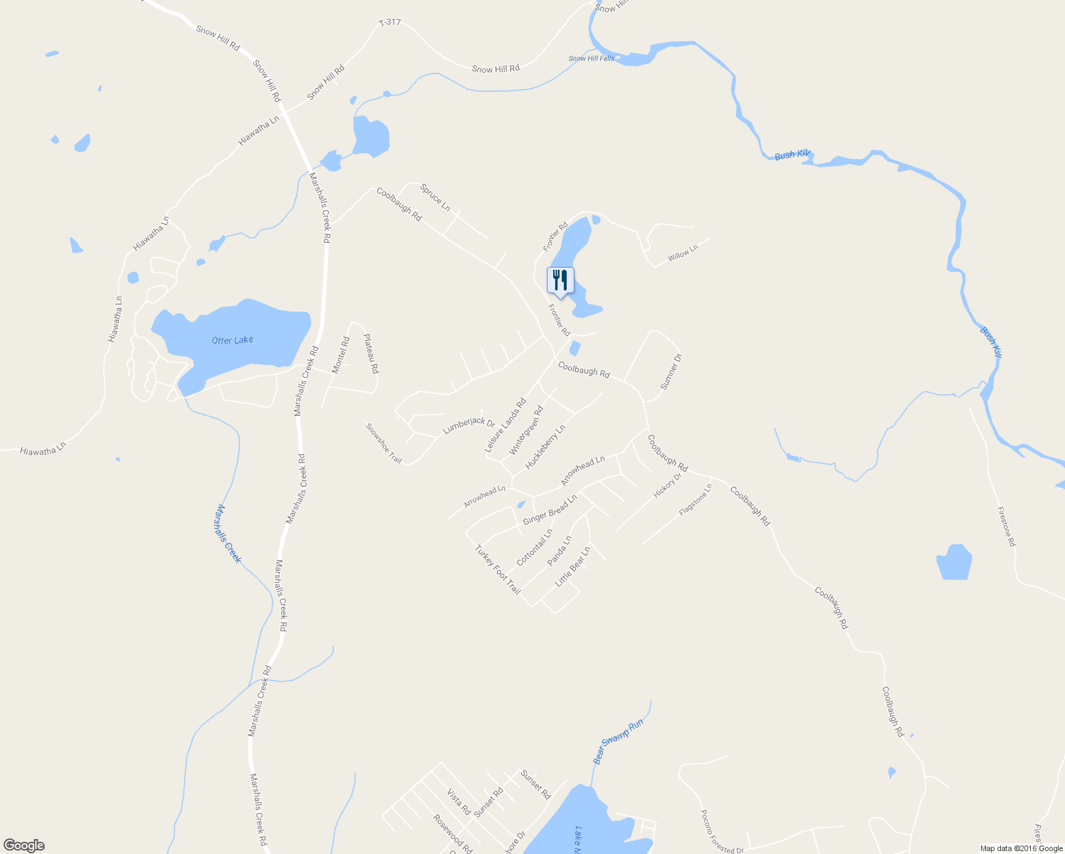 map of restaurants, bars, coffee shops, grocery stores, and more near Wintergreen Circle in East Stroudsburg