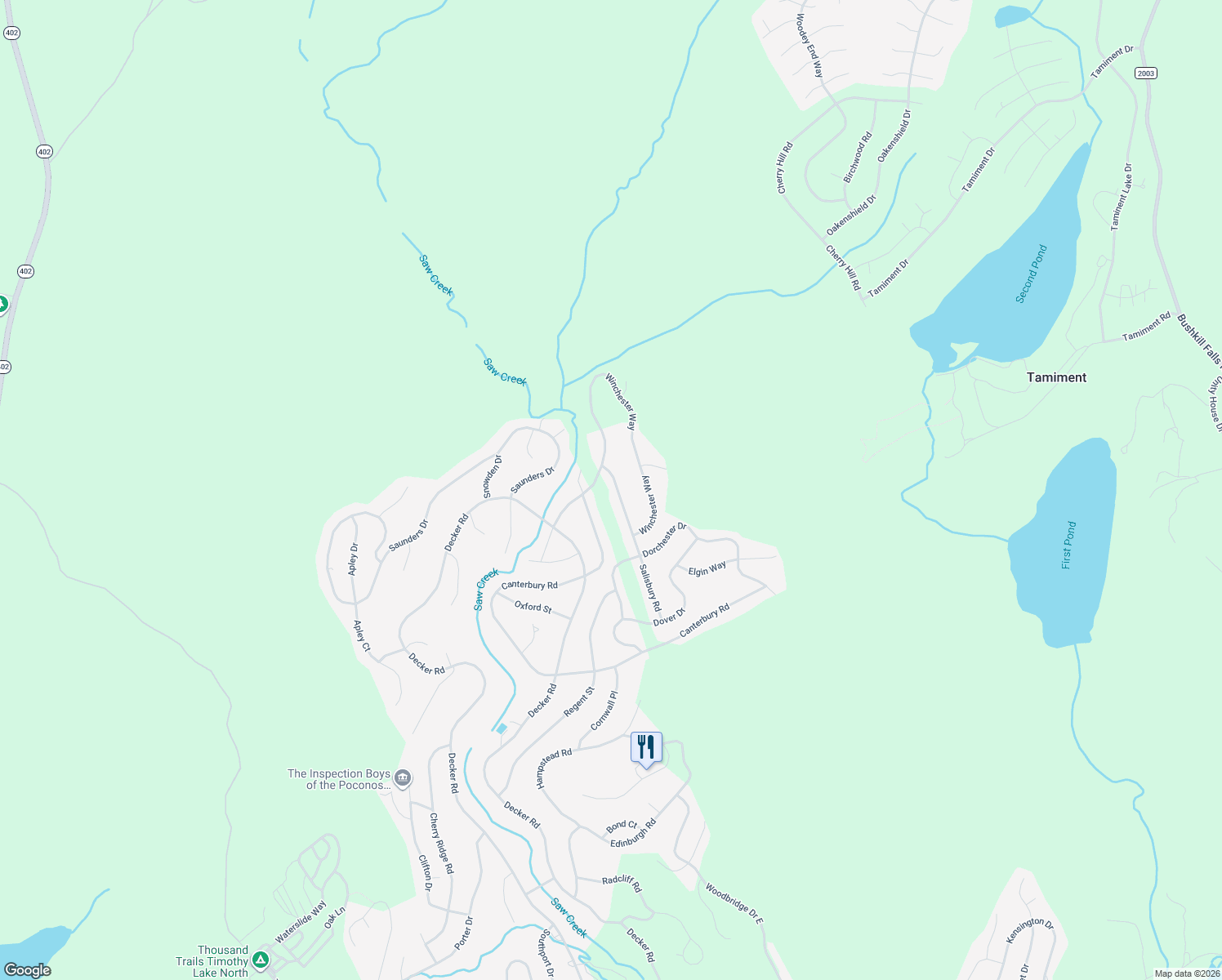 map of restaurants, bars, coffee shops, grocery stores, and more near 221 Saw Creek Estate in Pike
