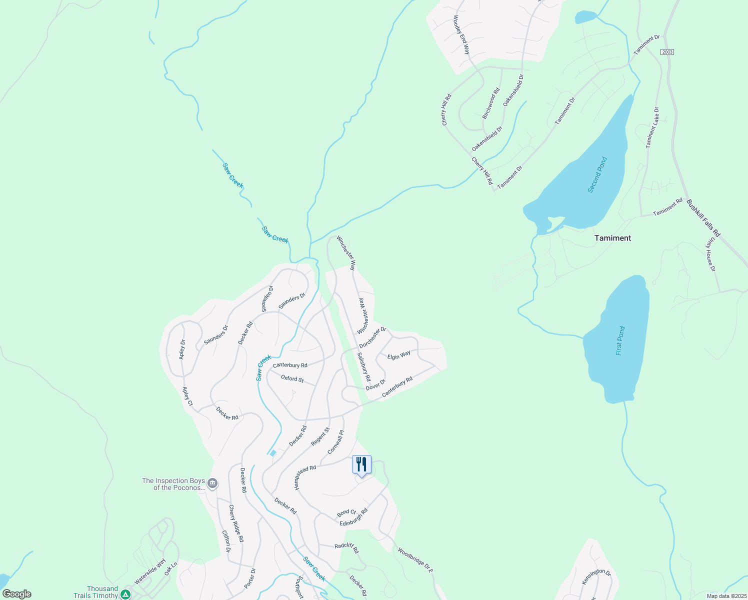 map of restaurants, bars, coffee shops, grocery stores, and more near 119 Saw Creek Estate in Bushkill