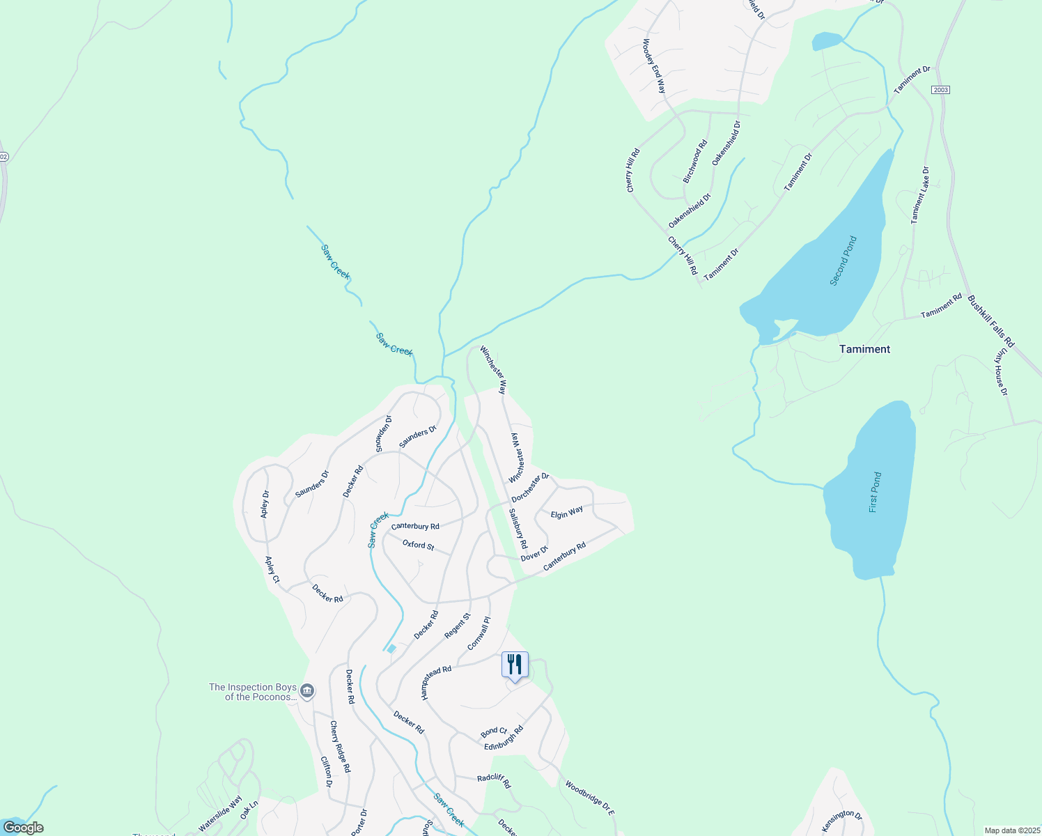 map of restaurants, bars, coffee shops, grocery stores, and more near 119 Saw Creek Estate in Bushkill
