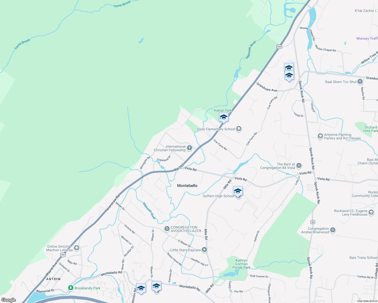 map of restaurants, bars, coffee shops, grocery stores, and more near 508 Haverstraw Road in Montebello