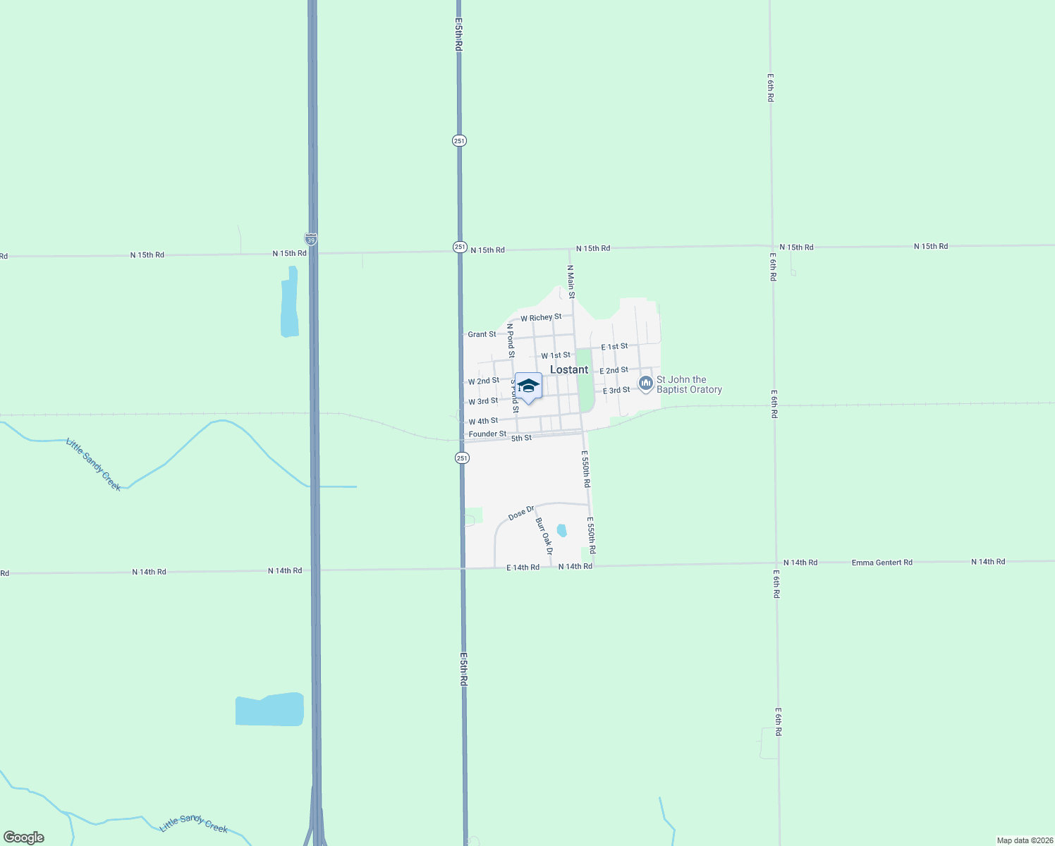 map of restaurants, bars, coffee shops, grocery stores, and more near 305 4th Street in Lostant