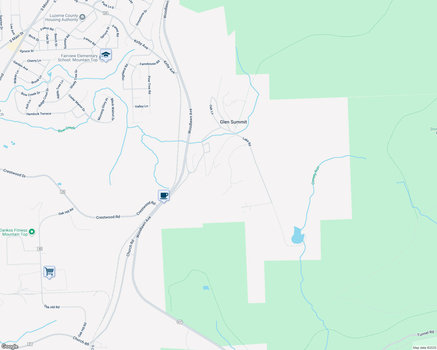 map of restaurants, bars, coffee shops, grocery stores, and more near 490 Glenside Road in Mountain Top