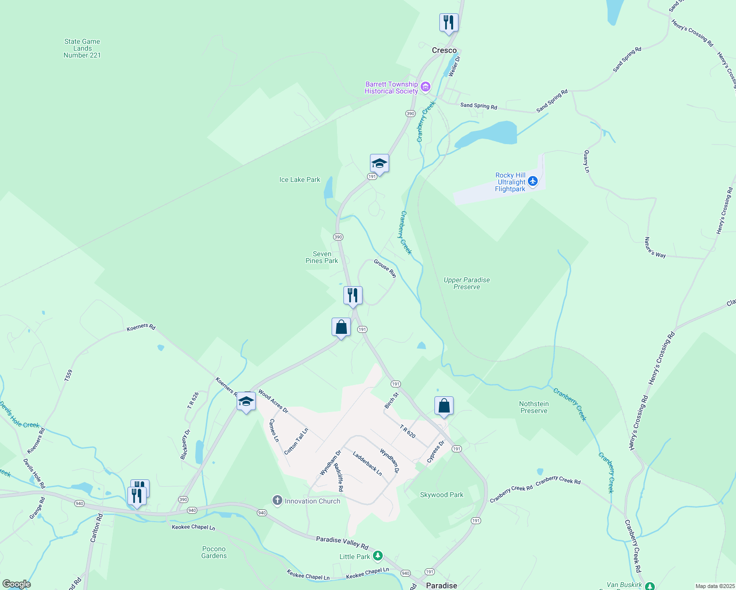 map of restaurants, bars, coffee shops, grocery stores, and more near 21 Pheasant Run in Cresco