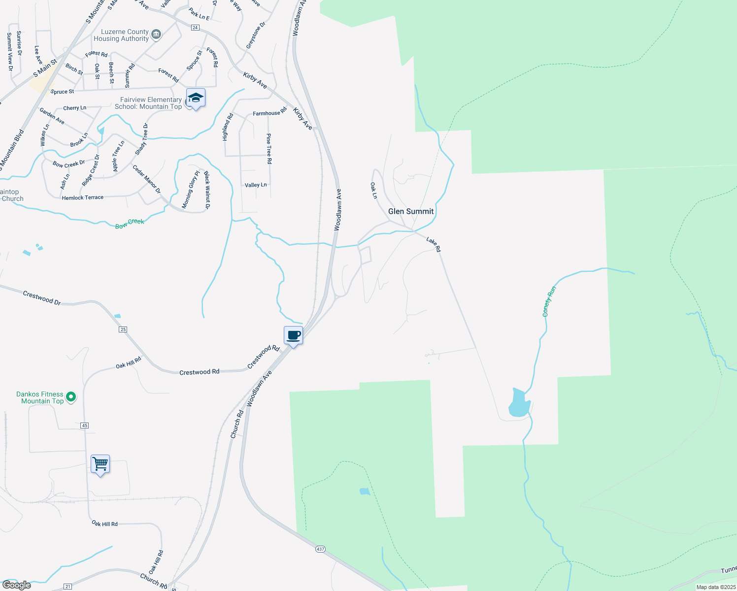 map of restaurants, bars, coffee shops, grocery stores, and more near 490 Glenside Road in Mountain Top