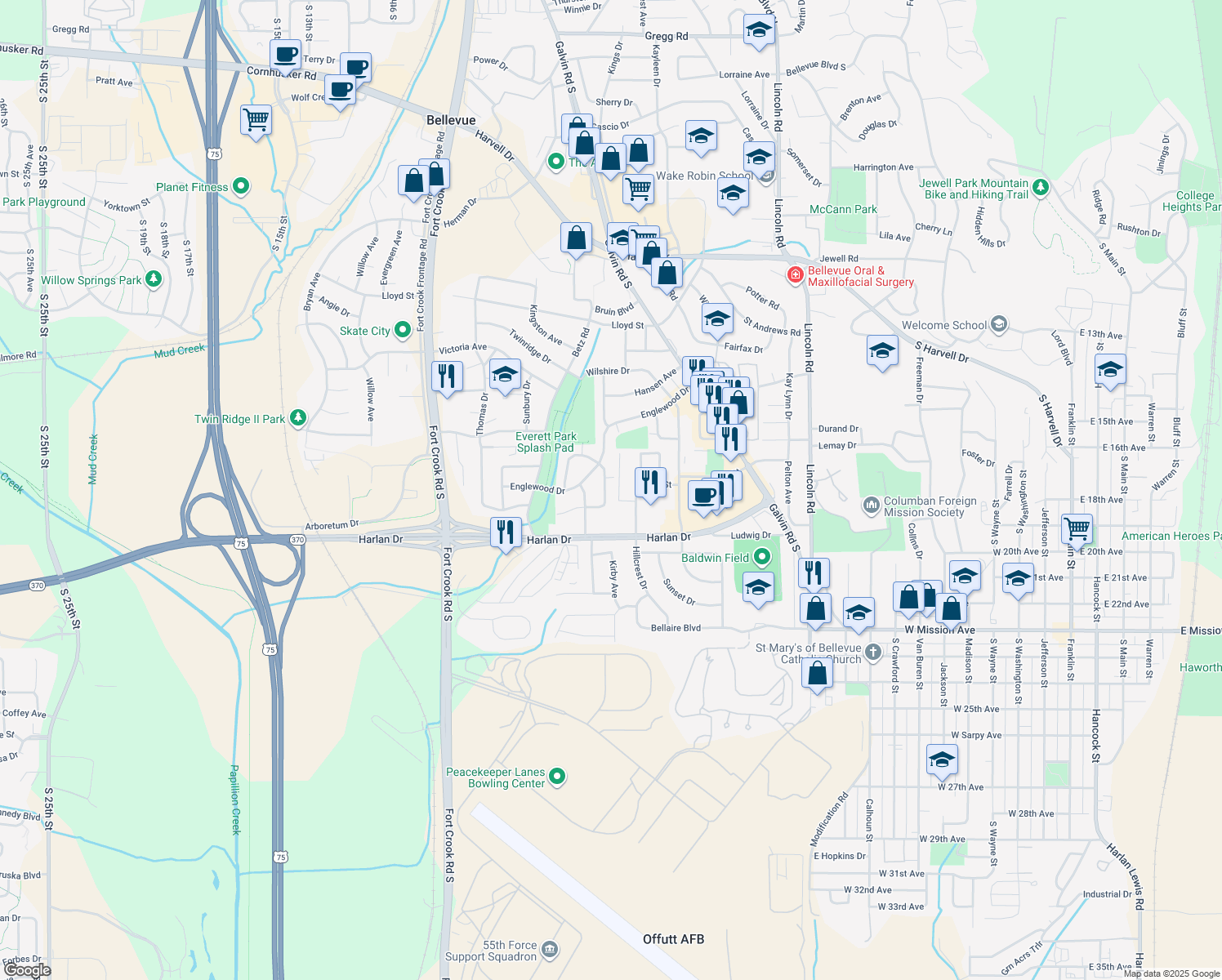 map of restaurants, bars, coffee shops, grocery stores, and more near 309 Garden Avenue in Bellevue