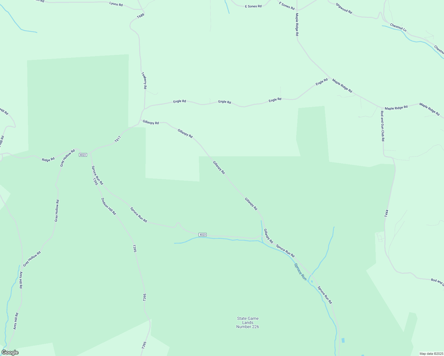 map of restaurants, bars, coffee shops, grocery stores, and more near 135 Gillaspy Road in Bloomsburg