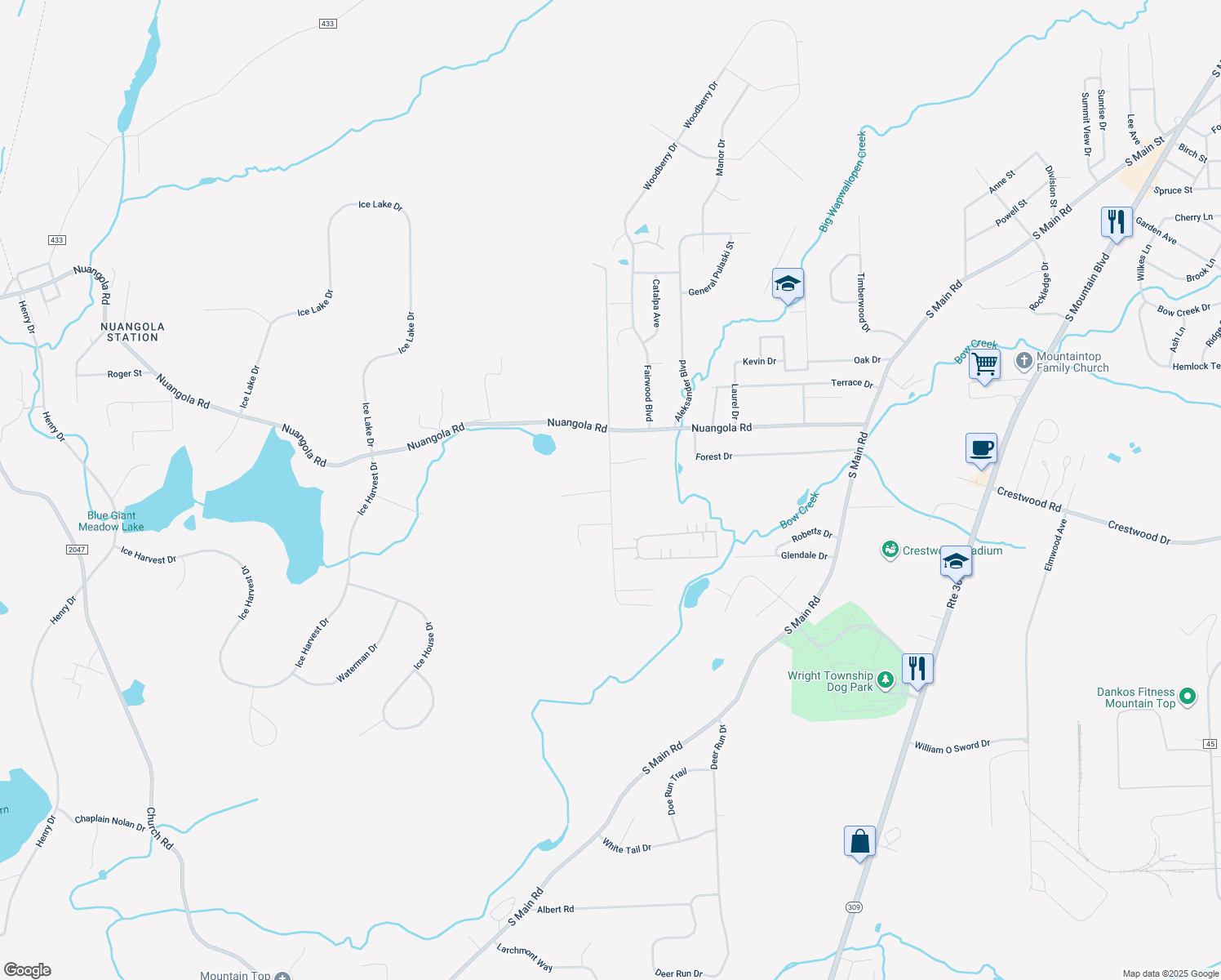 map of restaurants, bars, coffee shops, grocery stores, and more near Burma Road in Mountain Top