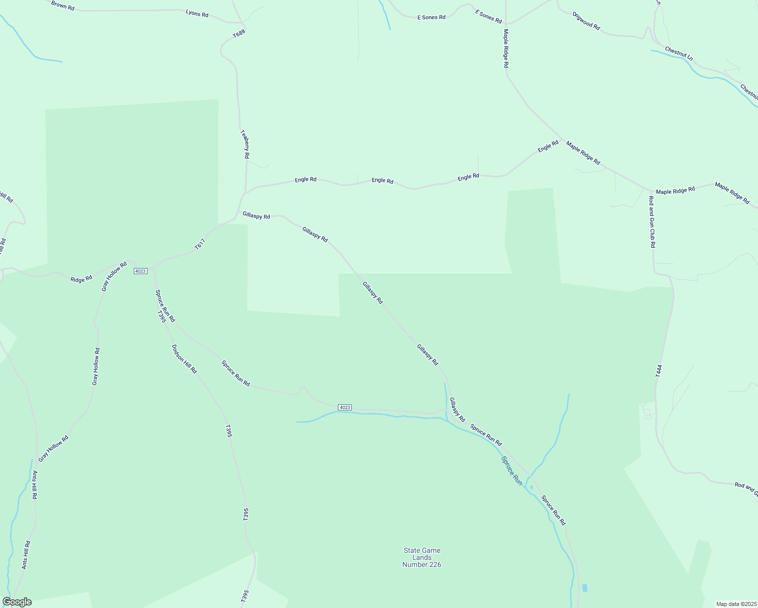 map of restaurants, bars, coffee shops, grocery stores, and more near 135 Gillaspy Road in Bloomsburg