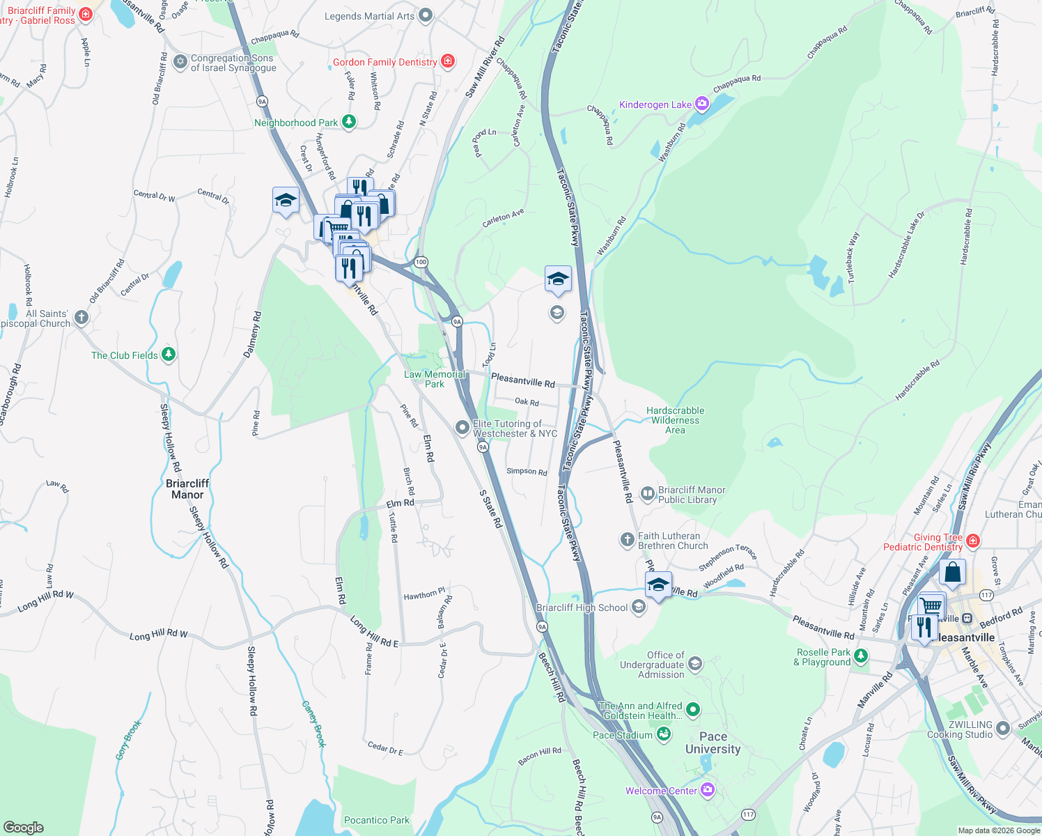 map of restaurants, bars, coffee shops, grocery stores, and more near 4 Zuydhoek Road in Briarcliff Manor