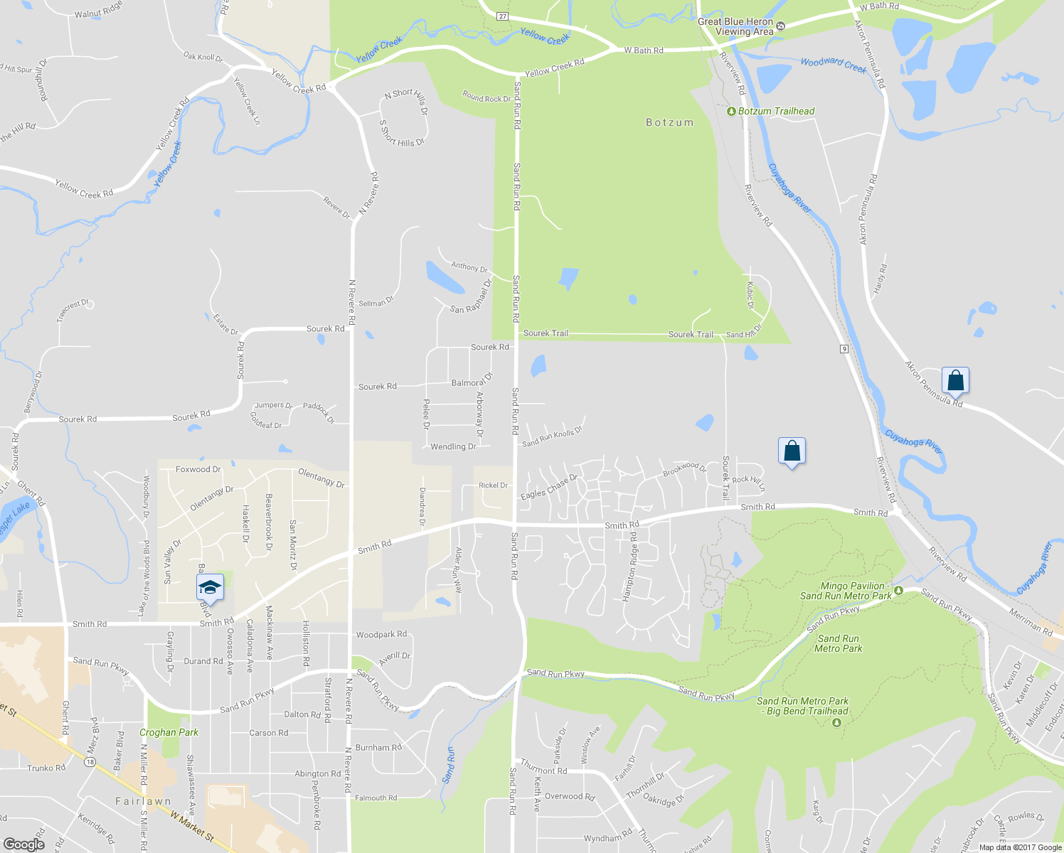 map of restaurants, bars, coffee shops, grocery stores, and more near 955 Kingsbridge Court in Akron