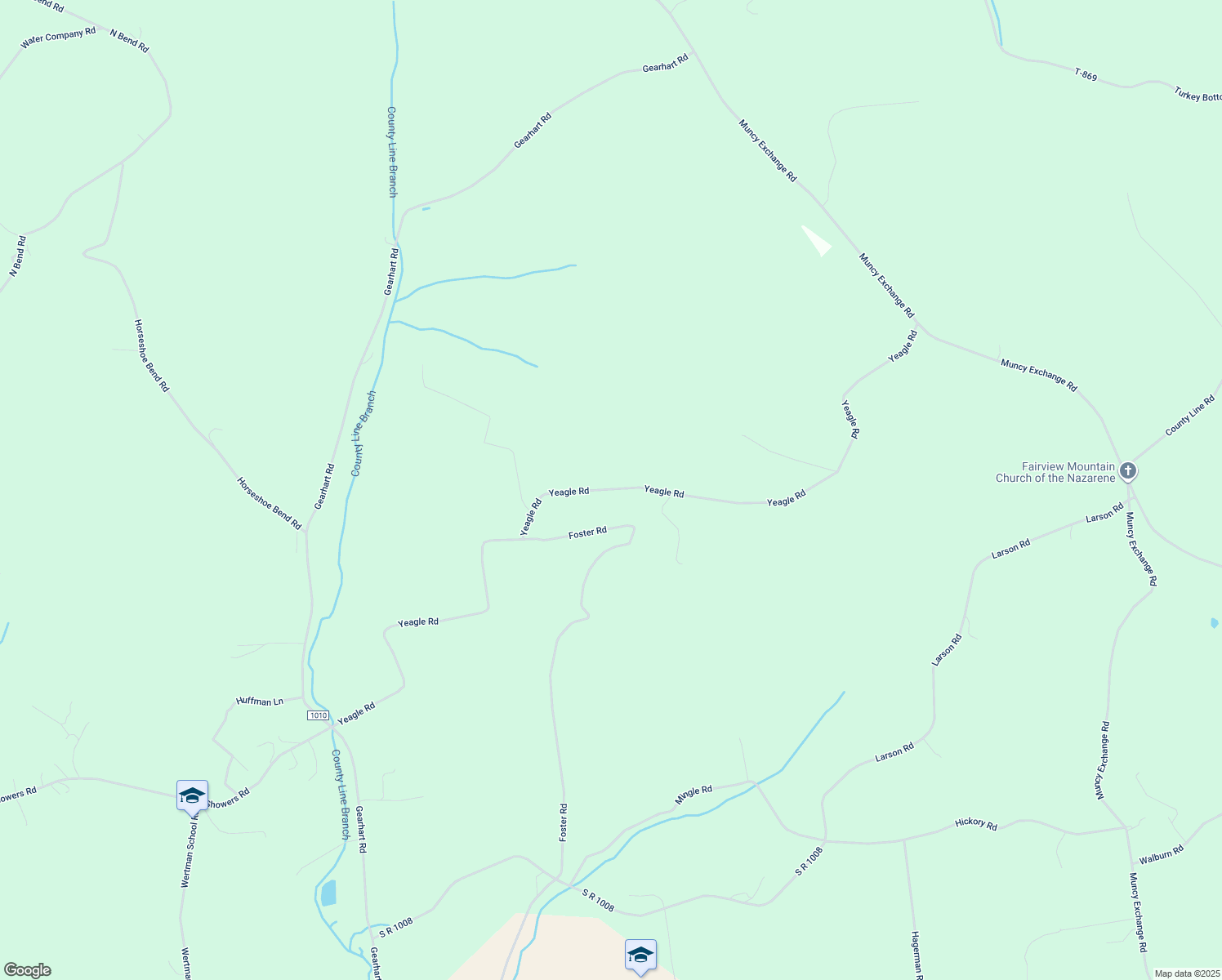 map of restaurants, bars, coffee shops, grocery stores, and more near Yeagle Road in Muncy