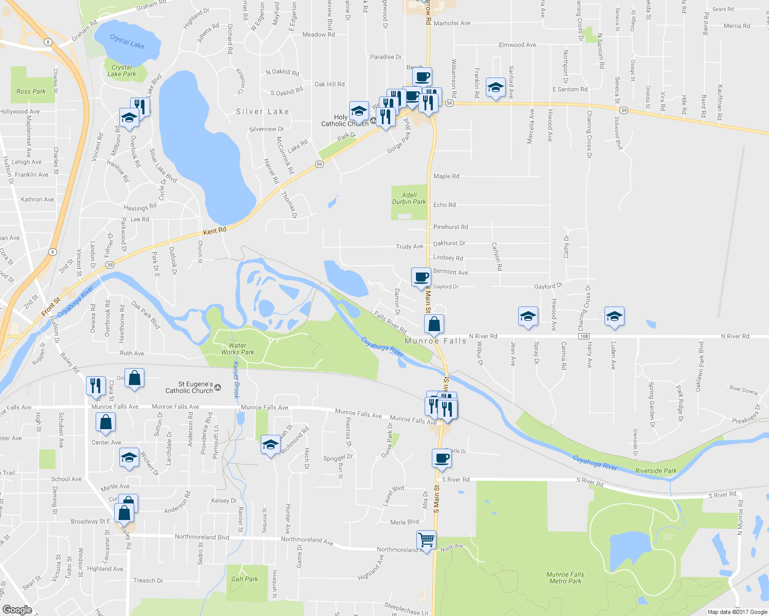 map of restaurants, bars, coffee shops, grocery stores, and more near 157 Mulberry Ln in Munroe Falls