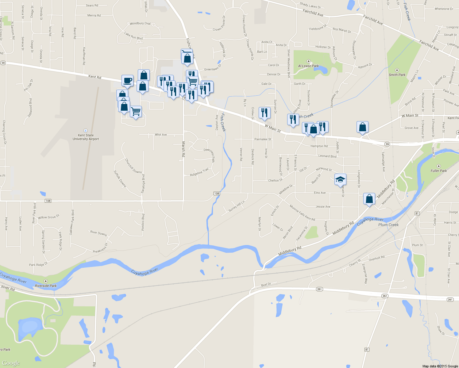 map of restaurants, bars, coffee shops, grocery stores, and more near 3338 Blessing Lane in Kent