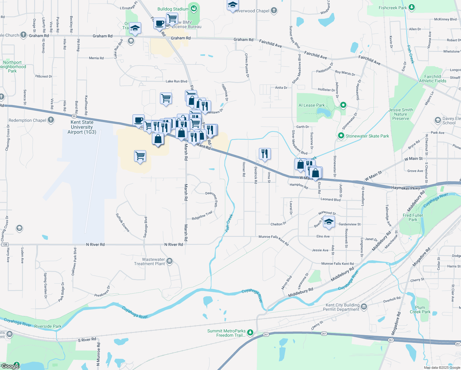 map of restaurants, bars, coffee shops, grocery stores, and more near 3060 Powell Rd in Kent